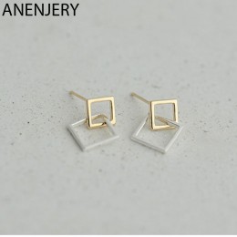 ANENJERY proste rozłożone podwójne kwadratowe kolczyki dla kobiet 925 Sterling srebrny geometryczny kolczyki prezent oorbellen S
