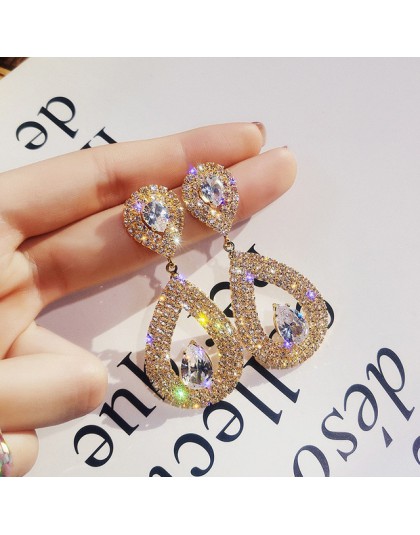 FYUAN Shine Rhinestone geometryczne kolczyki dla kobiet Bijoux złoty kolor srebrny kropla wody dynda kolczyk biżuteria ślubna na