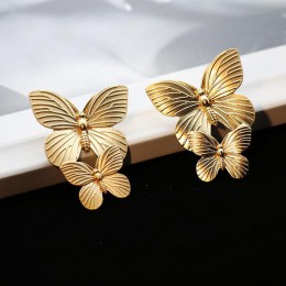 Złoty kolor Hollow Butterfly kolczyki eleganckie duże metalowe Butterfly kolczyki wkręty damskie biżuteria akcesoria 2019 nowość