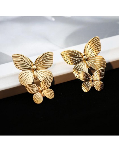 Złoty kolor Hollow Butterfly kolczyki eleganckie duże metalowe Butterfly kolczyki wkręty damskie biżuteria akcesoria 2019 nowość