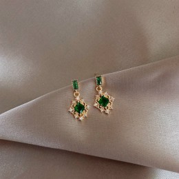 Klasyczne geometryczne kryształowe kolczyki wkręty damskie cyrkon zielone kryształowe kolczyki luksusowy projektant biżuterii dl