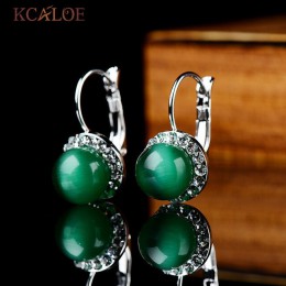KCALOE Trendy zielone kolczyki dla kobiet naturalny Opal kamień kryształ sześciennych kolczyki z cyrkoniami Brinco Pedra Verde A