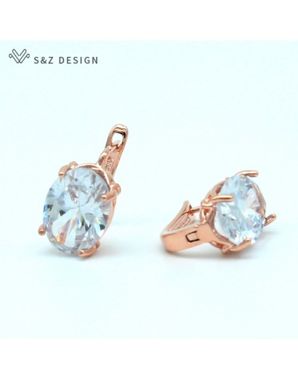 S & Z 2019 nowy owalny w kształcie jajka AAA cyrkon dynda kolczyki 585 różowe złoto europejski/amerykański dla kobiet Trendy Par