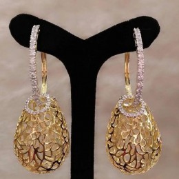 GODKI luksusowe Hollow Drops Dangle kolczyki Trendy Cubic cyrkon ślub przyjęcie zaręczynowe indyjskie złote kolczyki dla kobiet 