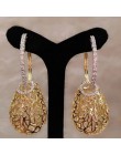 GODKI luksusowe Hollow Drops Dangle kolczyki Trendy Cubic cyrkon ślub przyjęcie zaręczynowe indyjskie złote kolczyki dla kobiet 