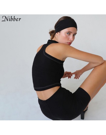 Nibber jesień nowy czysta knitting crop top kobiety street casual stretch Slim Active Wear czarny bez rękawów tank top mujer pod