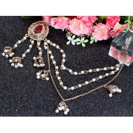 SUNSPICEMS indyjski kolczyk Link stroik biżuteria Handmade korale z wisiorek metalowy antyczny złoty kolor moda Bridal Bijoux