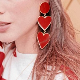 2019 nowy czeski emalia koło Love Heart długie zwisające kolczyki dangle dla kobiet przesadzone duże czerwone kreatywne kolczyki