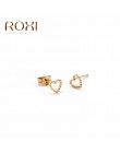 ROXI 100% 925 Sterling Silver kolczyki koreański styl Hollow kolczyk w kształcie serca śliczne małe kolczyki sztyfty dla kobiet 