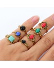 Mieszane stylu boho naturalne niebieski czerwony kamienne pierścienie tybetański srebrny Tone rozmiar 16 17 18 Finger pierścionk