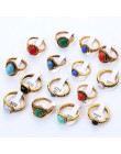 Mieszane stylu boho naturalne niebieski czerwony kamienne pierścienie tybetański srebrny Tone rozmiar 16 17 18 Finger pierścionk