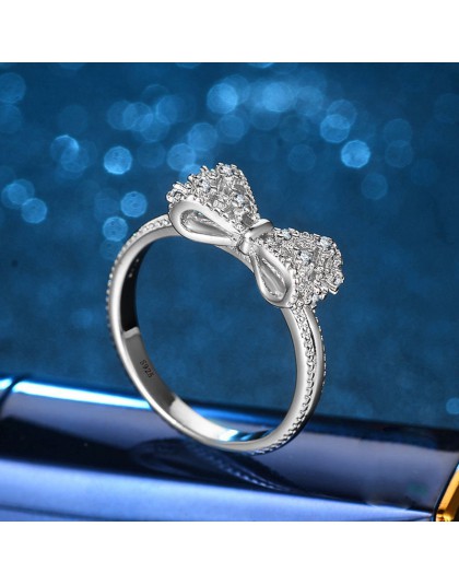 Sparkling AAA 1.2ct cyrkon kryształowy wzór kokardki kolor srebrny wypełnione obrączki dla kobiet Bijoux moda pierścionek zaręcz