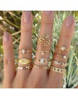 Vintage złote gwiazdki zestaw pierścieni księżycowych damski BOHO pierścień z charmsami damski pierścionek party fashion zestaw 