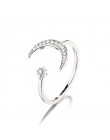 925 srebro moda pierścionek zaręczynowy biżuteria ażurowa gwiazda księżyc Ring Finger dla kobiet dziewczyn prezent urodzinowy JZ