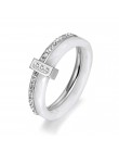 AENINE 2 warstwy czarny/biały ceramiczne kryształowe obrączki biżuteria dla kobiet dziewczyn różowe złoto zaręczyny ze stali nie