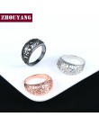 ZHOUYANG pierścień dla kobiet kwiat Hollowing craft różowe złoto kolor srebrny i czarny złoty kolor biżuteria dar przyjaźni R281