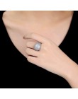 Sinerery błyszczące duże całkowicie wyłożone kryształkami pierścionki na przyjęcie kobiety niebieski kolor srebrny ślub pierścio