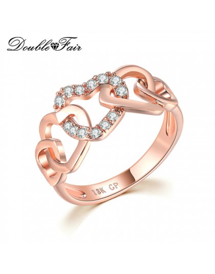 Double Fair 5 Big Love Hearts połączone z błyszczącymi CZ kamiennymi pierścieniami dla kobiet dziewczyn biżuteria rocznicowa Hot
