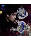Vintage pamiętniki wampirów pierścień D Salvatore Damon Stefan Elena Punk pierścionki lazuryt niebieski kryształ Moives biżuteri