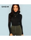 SHEIN czarny golf Slim dopasowany t-shirt odzież robocza biurowa, damska koszulka z długim rękawem na szyję damska jesień minima