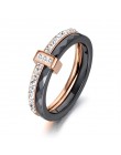 AENINE 2 warstwy czarny/biały ceramiczne kryształowe obrączki biżuteria dla kobiet dziewczyn różowe złoto zaręczyny ze stali nie