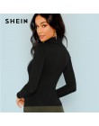 SHEIN czarny golf Slim dopasowany t-shirt odzież robocza biurowa, damska koszulka z długim rękawem na szyję damska jesień minima