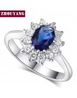 ZHOUYANG księżniczka Kate niebieski klejnot utworzono niebieski kryształ kolor srebrny ślub palec kryształowy pierścień marka bi