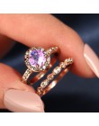 2 sztuk/zestaw 2019 luksusowy biały różowy kamień kryształowe pierścionki dla kobiet złoty kolor obrączki ślubne biżuteria Drops