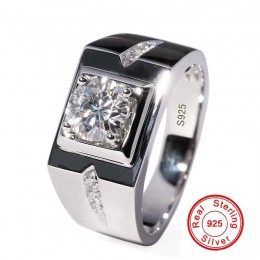 Pasjans męski pierścionek 925 srebro 0.6ct AAAAA cyrkonia biżuteria zaręczynowa obrączki dla mężczyzn ring Finger
