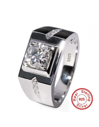 Pasjans męski pierścionek 925 srebro 0.6ct AAAAA cyrkonia biżuteria zaręczynowa obrączki dla mężczyzn ring Finger