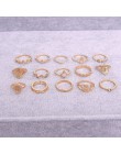 15 sztuk/zestaw czeski zestaw pierścieni Retro złoty krzyż niewypełnione serce zestaw pierścieni kobiety prezent na rocznicę ślu
