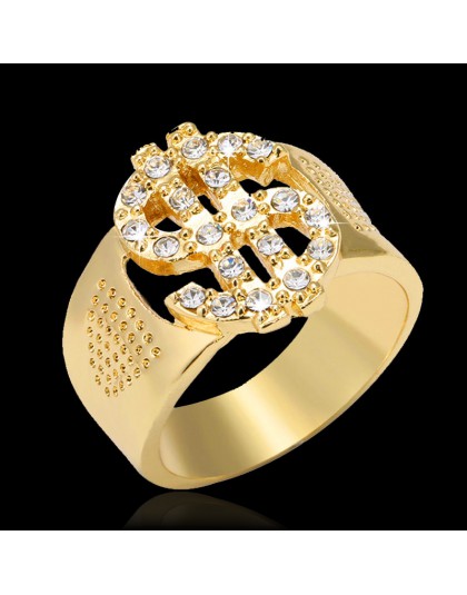 Klasyczny Hip Hop Rock US znak dolara Hollow pierścienie dla mężczyzn biżuteria prezent