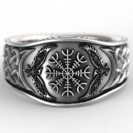 Vintage mitologia historia Viking Celtic Eagle kompas 925 srebrne czarne pierścienie mężczyzn