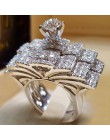 Modyle elegancki pierścionek z cyrkonią biżuteria kolor srebrny zaręczynowy zestaw pierścieni ślubnych dla kobiet
