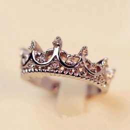 FAMSHIN moda srebrny kolor kryształu wiertła z dziurką korona w kształcie królowej Temperament pierścienie dla kobiet wesele pie