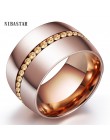 Klasyczne stalowe pierścienie o szerokości 14mm dla kobiet różowe złoto ze stali nierdzewnej platerowane Pave różany kryształ dl