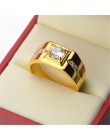 Pasjans męski pierścionek 24KT złoty kolor 925 srebro AAA cyrkon cz obrączka obrączki dla mężczyzn Finger Party biżuteria