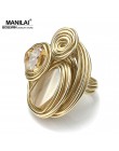 MANILAI Boho Handmade Big Champagne kryształowe pierścionki dla kobiet moda biżuteria złoty kolorowy drut spiralny rany koraliki