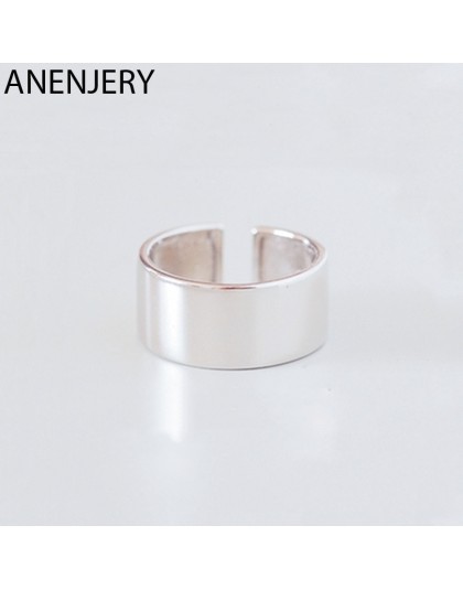 ANENJERY Temperament wysoki połysk szerokość powierzchni pierścień otwierający 925 srebrny pierścień biżuteria dla kobiet mężczy