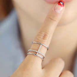 Koreański styl moda 925 Sterling Silver Crystal wielowarstwowe pierścienie dla kobiet regulowany rozmiar obrączka