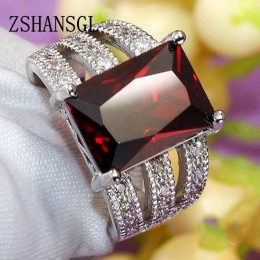 Luksusowe lite srebro kolor wypełnione pierścienie dla kobiet ślub czerwony AAA CZ Hollow-out biżuteria prezent na walentynki du