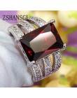 Luksusowe lite srebro kolor wypełnione pierścienie dla kobiet ślub czerwony AAA CZ Hollow-out biżuteria prezent na walentynki du