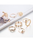 Tocona 9 sztuk/zestawów luksusowe złote pierścionki dla kobiet twardy jasny kryształ kamień wąż Hollow okrągły biżuteria geometr