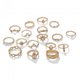 Tocona Boho 17 sztuk/zestawów luksusowe jasnego kryształu kamienia złote pierścionki dla kobiet kropla wody kwiaty słońce Hollow
