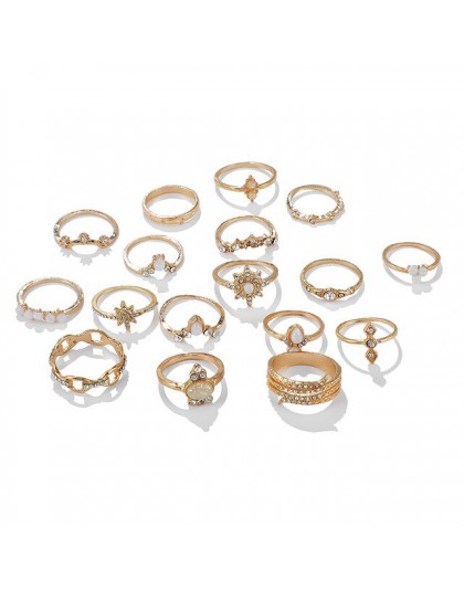 Tocona Boho 17 sztuk/zestawów luksusowe jasnego kryształu kamienia złote pierścionki dla kobiet kropla wody kwiaty słońce Hollow