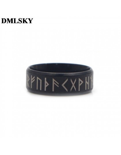 DMLSKY w starym stylu Retro Viking pierścionki czarny Amulet Vintage Norse Runes pierścionki biżuteria Punk pierścień dla kobiet