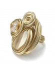 MANILAI Boho Handmade Big Champagne kryształowe pierścionki dla kobiet moda biżuteria złoty kolorowy drut spiralny rany koraliki