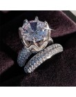 Luksusowe 11mm duża cyrkonia oryginalny 925 sterling srebrne wesele zestaw pierścieni dla kobiet bride biżuteria zaręczynowa zes