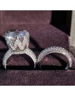 Luksusowe 11mm duża cyrkonia oryginalny 925 sterling srebrne wesele zestaw pierścieni dla kobiet bride biżuteria zaręczynowa zes