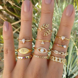 11 sztuk/zestaw Vintage kobiety Evil Eye gałązka oliwna zestaw pierścieni kryształowa korona moda pierścień dla kobiet geometryc